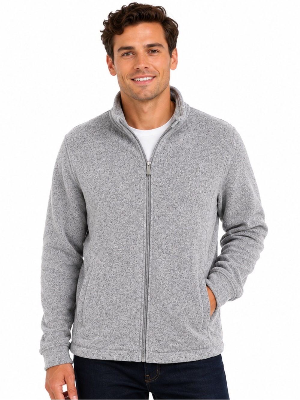 Sonoma Heather Gray Knit Fleece Full Zip Jacket, Size M
